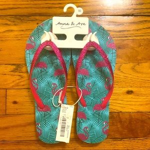 NWT Pink Glitter Flamingo Flip Flops